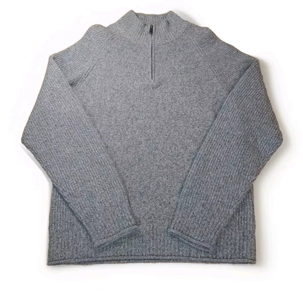 Rodd Gunn Italian Yarn ExtraFine Lambs Wool Sweater Rolled Qtr Zip Mock Neck XL
